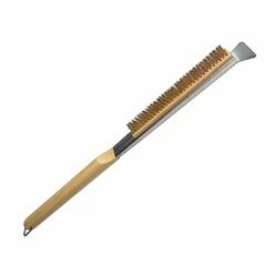 SupMaka Pizza Oven Brush, 22” Pizza Stone Cleaning Brush - Copper Wire Pizza Brush With Wooden Handle And Stainless Steel Scraper, Pizza Oven Accessories For Outdoor Pizza Grill Cleaning