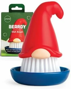 New!! Beardy Dish Brush By OTOTO - Kitchen Scrubbers For Dishes, Kitchen Scrub Brush For Cleaning Dishes, Dish Scrubber Brush - Gnome Gifts, Cute Kitchen Accessories, Funny Kitchen Gadgets