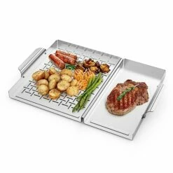 Onlyfire BBQ Grill Tray, Stainless Steel Grill Topper Grill Pan With Holes And Handle For Grilling Veggies, Meat & Seafood, Outdoor Flat Top Grilling Basket For Any Grills