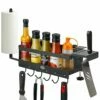 Grill Griddle Caddy For Blackstone Griddle Accessories Storage, Space Saving Grill Accessories Tool Holder, BBQ Accessories Organizer Box For 28'' 36'' Blackstone Griddle, No Drill (w/spatula Shelf)
