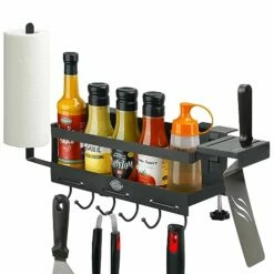 Grill Griddle Caddy For Blackstone Griddle Accessories Storage, Space Saving Grill Accessories Tool Holder, BBQ Accessories Organizer Box For 28'' 36'' Blackstone Griddle, No Drill (w/spatula Shelf)