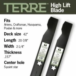 Terre Products, 2 Pack High Lift Lawn Mower Blades, 42 Inch Deck, Compatible With Craftsman LT1000, LT2000, Ariens, Husqvarna, Poulan, Snapper, Sears, Replacement For 138971, 134149, 138498, 532138971 -Samsung Shop 41RuFIH9dhL