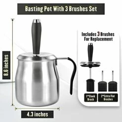 BBQ Basting Pot With 3 Basting Brushes Set,Airtight Stainless Steel Barbecue Sauce Pot,Silicone BBQ Brushes For Sauce,BBQ Grilling Gifts For Men Dad,BBQ Gadgets Grill Accessories,32oz Large Capacity -Samsung Shop 41qSRnR3a1L