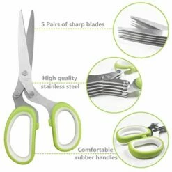 Herb Cutter Scissors 5 Blade Scissors Kitchen Multipurpose Cutting Shear With 5 Stainless Steel Blades & Safety Cover & Cleaning Comb Cilantro Scissors Sharp Shredding Shears Christmas Gift (Green) -Samsung Shop 41tiLrACEFL