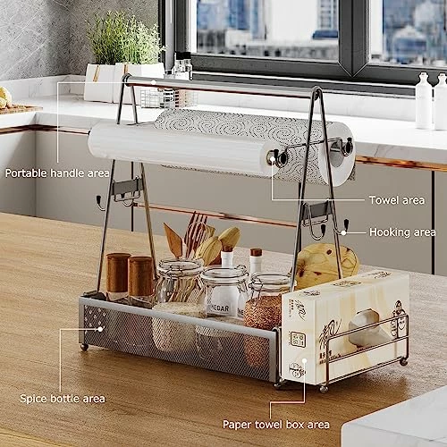 Semlos BBQ Grill Caddy With Paper Towel Holder And Hooks, Condiment Caddy And Storage Organizer For Grilling Tools, Camping Accessories For Barbecue, Picnics, Garage And Travel Trailers, Silver 7 Semlos BBQ Grill Caddy With Paper Towel Holder And Hooks, Condiment Caddy And Storage Organizer For Grilling Tools, Camping Accessories For Barbecue, Picnics, Garage And Travel Trailers, Silver - Image 7