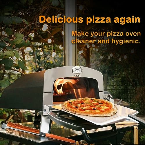 SupMaka Pizza Oven Brush, 22” Pizza Stone Brush - Grill Cleaning Brush With Scraper, Grill Brush Wood Handle & Brass Bristles, Pizza Oven Accessories For Outdoor BBQ, (Vibrant Orange) 2 SupMaka Pizza Oven Brush, 22” Pizza Stone Brush - Grill Cleaning Brush With Scraper, Grill Brush Wood Handle & Brass Bristles, Pizza Oven Accessories For Outdoor BBQ, (Vibrant Orange) - Image 2