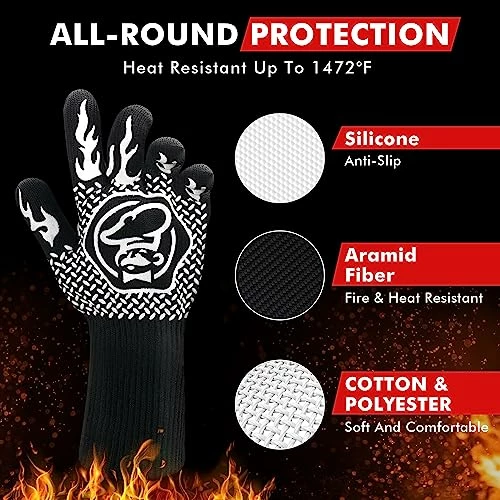 Commercial Chef High Heat Resistant BBQ Gloves For Barbecue, Cooking, Baking, Cutting, Pizza Oven, Camping - Non-Slip Kitchen Oven Mitts - Grill Accessories With Anti-Slip Coating EN407 Lab Certified 7 Commercial Chef High Heat Resistant BBQ Gloves For Barbecue, Cooking, Baking, Cutting, Pizza Oven, Camping - Non-Slip Kitchen Oven Mitts - Grill Accessories With Anti-Slip Coating EN407 Lab Certified - Image 7