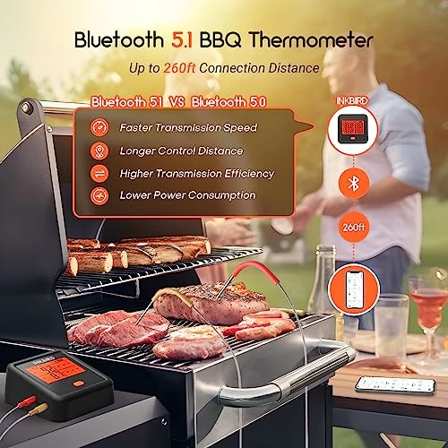 Inkbird Wireless Meat Thermometer, 4 Probes Bluetooth Meat Thermometers For Grilling Smoking Smart Timer LCD Backlight Cooking Thermometer For Oven Outside BBQ Grill Smoker Accessories Gifts For Men 8 Inkbird Wireless Meat Thermometer, 4 Probes Bluetooth Meat Thermometers For Grilling Smoking Smart Timer LCD Backlight Cooking Thermometer For Oven Outside BBQ Grill Smoker Accessories Gifts For Men - Image 8