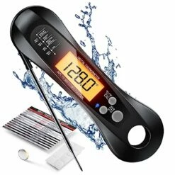 Meat Thermometer Digital, Meat Thermometers For Grilling And Cooking, Waterproof Instant Read Food Thermometer With Accurate Readings, Large LED Backlit Display And Foldable Probe For Kitchen & BBQ