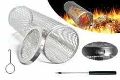 TAYDOIBAN Rolling Grilling Basket For Outdoor Grilling, BBQ Grill Basket, New Cover With Lock, Stainless Steel Grill Mesh Barbeque Grill Accessories, Portable Grill Baskets For Vegetable, Fish, 1PCS
