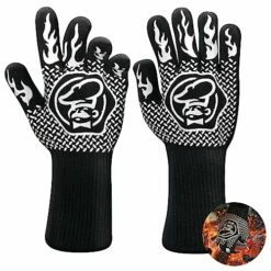Commercial Chef High Heat Resistant BBQ Gloves For Barbecue, Cooking, Baking, Cutting, Pizza Oven, Camping - Non-Slip Kitchen Oven Mitts - Grill Accessories With Anti-Slip Coating EN407 Lab Certified