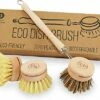 Eco Friendly Dish Brush With Handle - Eco Kitchen Brushes For Dishes - Dish Cleaning Brush Set With 3 Natural Dish Brush Replacement Heads - Eco Cleaning Tools - Agile Home + Garden Eco Friendly Gifts