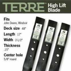 Terre Products, 3 Pack Hi Lift Lawn Mower Blades, 48 Inch Cut, Compatible With John Deere Decks L120, L130, L2048, L2548, 1948, 2048, 2148, Scotts L2048, Replacement For GX20250, GY20568 -Samsung Shop 51WsKDDvYHL