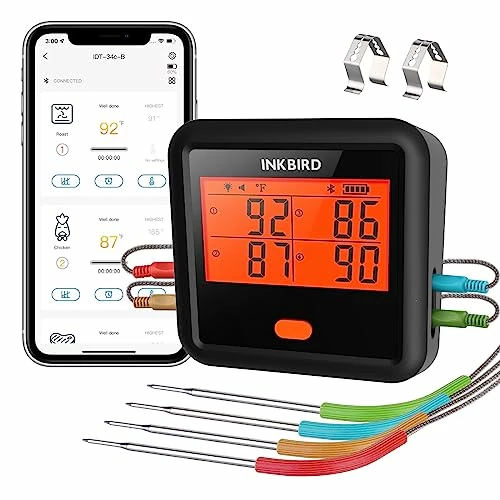 Inkbird Wireless Meat Thermometer, 4 Probes Bluetooth Meat Thermometers For Grilling Smoking Smart Timer LCD Backlight Cooking Thermometer For Oven Outside BBQ Grill Smoker Accessories Gifts For Men 1 Inkbird Wireless Meat Thermometer, 4 Probes Bluetooth Meat Thermometers For Grilling Smoking Smart Timer LCD Backlight Cooking Thermometer For Oven Outside BBQ Grill Smoker Accessories Gifts For Men