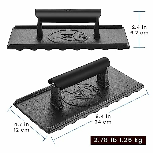 Cast Iron Grill Press - Heavy Duty Smash Burger Press W/Heat Resistant Handle - Sandwich Press, Burger Smasher, Hamburger Press - Bacon Press & Meat Press For Griddle - Great BBQ Grill Accessories 3 Cast Iron Grill Press - Heavy Duty Smash Burger Press W/Heat Resistant Handle - Sandwich Press, Burger Smasher, Hamburger Press - Bacon Press & Meat Press For Griddle - Great BBQ Grill Accessories - Image 3