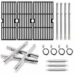 Adviace Grill Replacement Parts For Charbroil 463347017, 463335517, 463377319, 463342119, 463376017, Cast Iron Grill Grates, Heat Plates, Burners, Crossover Tube, Igniters For Char-Broil G470-0002-W1.