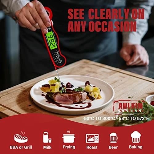 AWLKIM Meat Thermometer Digital - Fast Instant Read Food Thermometer For Cooking, Candy Making, And Outside Grill, Waterproof Kitchen Thermometer With Backlight & Hold Function 3 AWLKIM Meat Thermometer Digital - Fast Instant Read Food Thermometer For Cooking, Candy Making, And Outside Grill, Waterproof Kitchen Thermometer With Backlight & Hold Function - Image 3