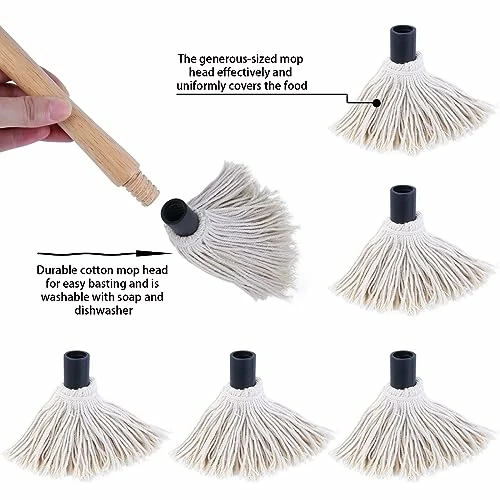 Donxote 18 Inch BBQ Mop Brush Set Of 2, With 6 Extra Replacement Heads, Wooden Long Handle Cotton Head Mopping Basting Grill Sauce Perfect For Grilling Smoking Steak Marinade Or Glazing 6 Donxote 18 Inch BBQ Mop Brush Set Of 2, With 6 Extra Replacement Heads, Wooden Long Handle Cotton Head Mopping Basting Grill Sauce Perfect For Grilling Smoking Steak Marinade Or Glazing - Image 6
