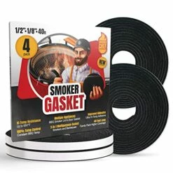 Smoker Chef XXL 40 FT Grill Gasket For Smokers - Black 1/2ββ X 1/8ββ Hi Temp Seal Smoker Gasket β 4-Pack X 10 FT Self Stick Black Nomex Fire Tape BBQ Lid β Bbq Grill Smoker Accessories Gifts For Men