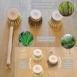 Eco Friendly Dish Brush With Handle - Eco Kitchen Brushes For Dishes - Dish Cleaning Brush Set With 3 Natural Dish Brush Replacement Heads - Eco Cleaning Tools - Agile Home + Garden Eco Friendly Gifts -Samsung Shop 51zswl2gvpL