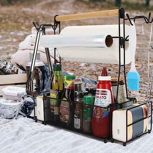 RIFPOD Grill Utensil Caddy With Paper Towel Holder,Picnic BBQ Condiment Organizer Mesh Basket, Grill Accessories Storage For Camping,Outdoor,Kitchen 2 RIFPOD Grill Utensil Caddy With Paper Towel Holder,Picnic BBQ Condiment Organizer Mesh Basket, Grill Accessories Storage For Camping,Outdoor,Kitchen - Image 2