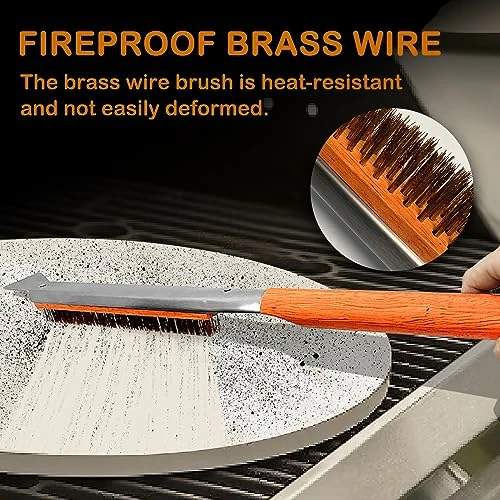 SupMaka Pizza Oven Brush, 22” Pizza Stone Brush - Grill Cleaning Brush With Scraper, Grill Brush Wood Handle & Brass Bristles, Pizza Oven Accessories For Outdoor BBQ, (Vibrant Orange) 5 SupMaka Pizza Oven Brush, 22” Pizza Stone Brush - Grill Cleaning Brush With Scraper, Grill Brush Wood Handle & Brass Bristles, Pizza Oven Accessories For Outdoor BBQ, (Vibrant Orange) - Image 5